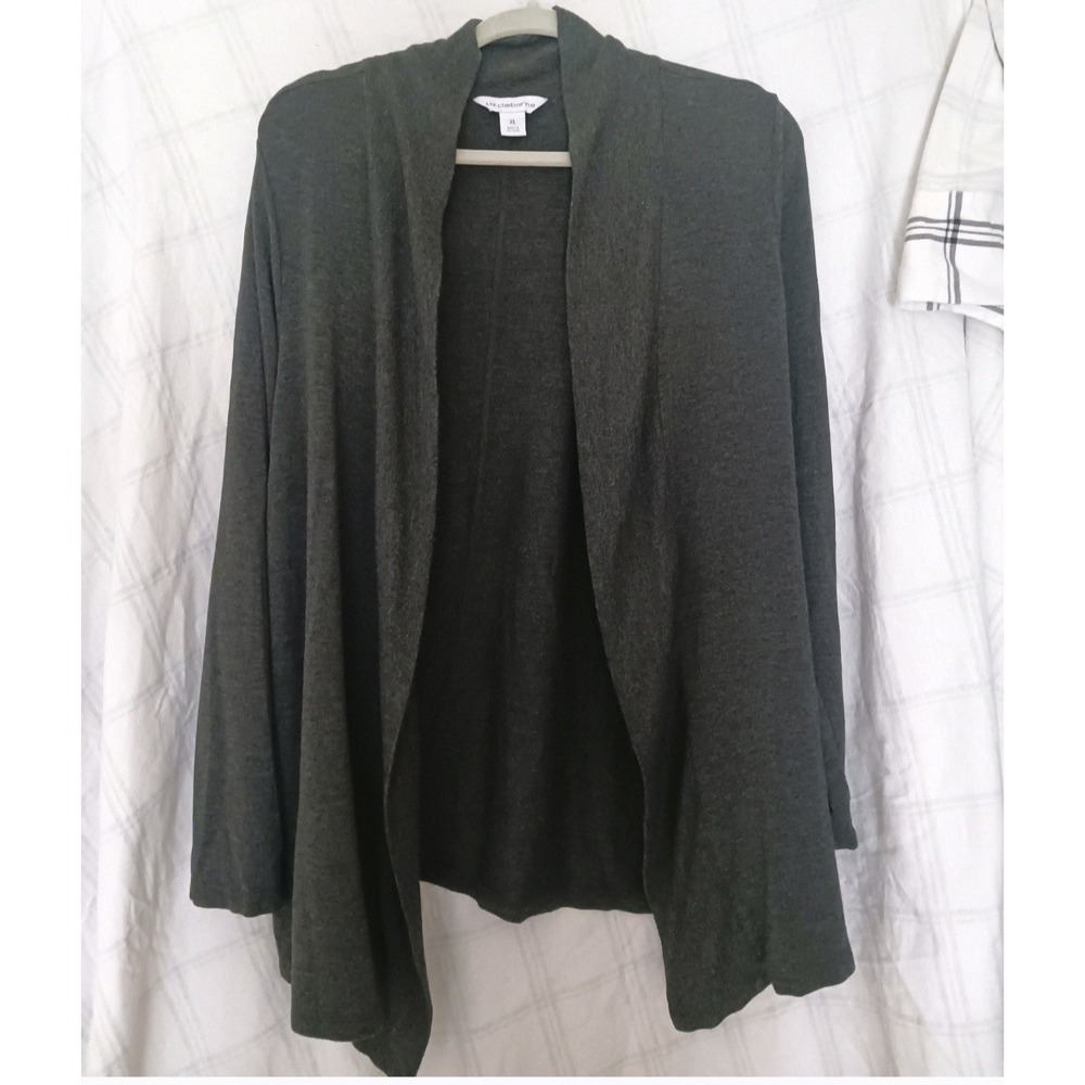 Liz Claiborne Heather Charcoal Gray Open Front Cardigan Sweater XL Soft Knit